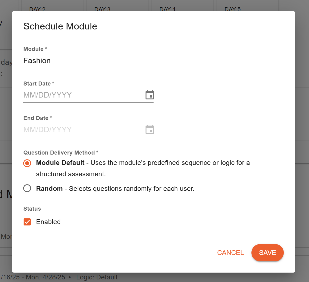 Schedule Module Options